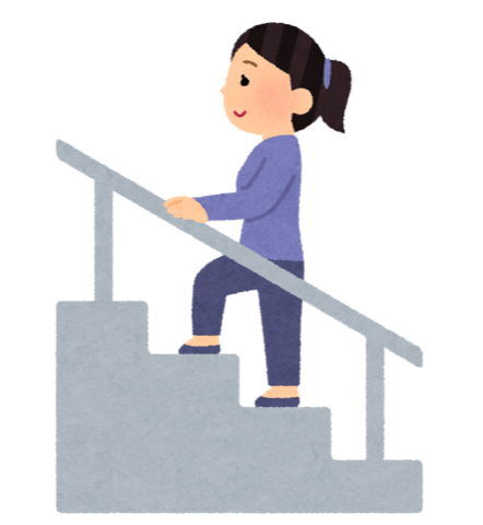 手すりを持って階段を上る女性のイラスト